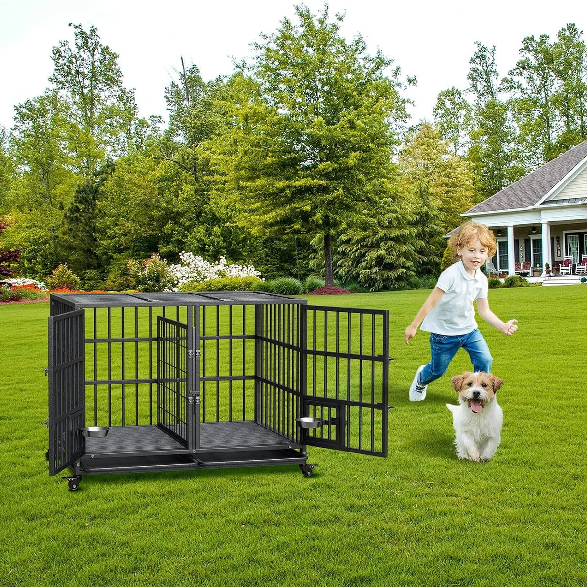 ANIXOL Heavy Duty Metal Dog Crate With Double Doors