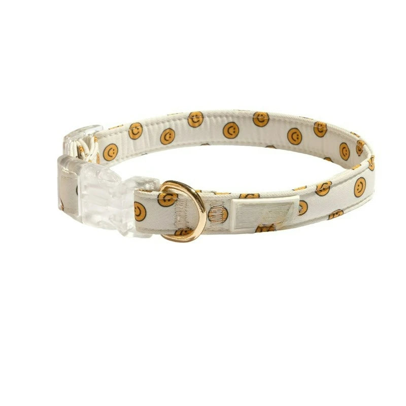 Tan Smiley Faces Adjustable Fashion Dog Collar, Small