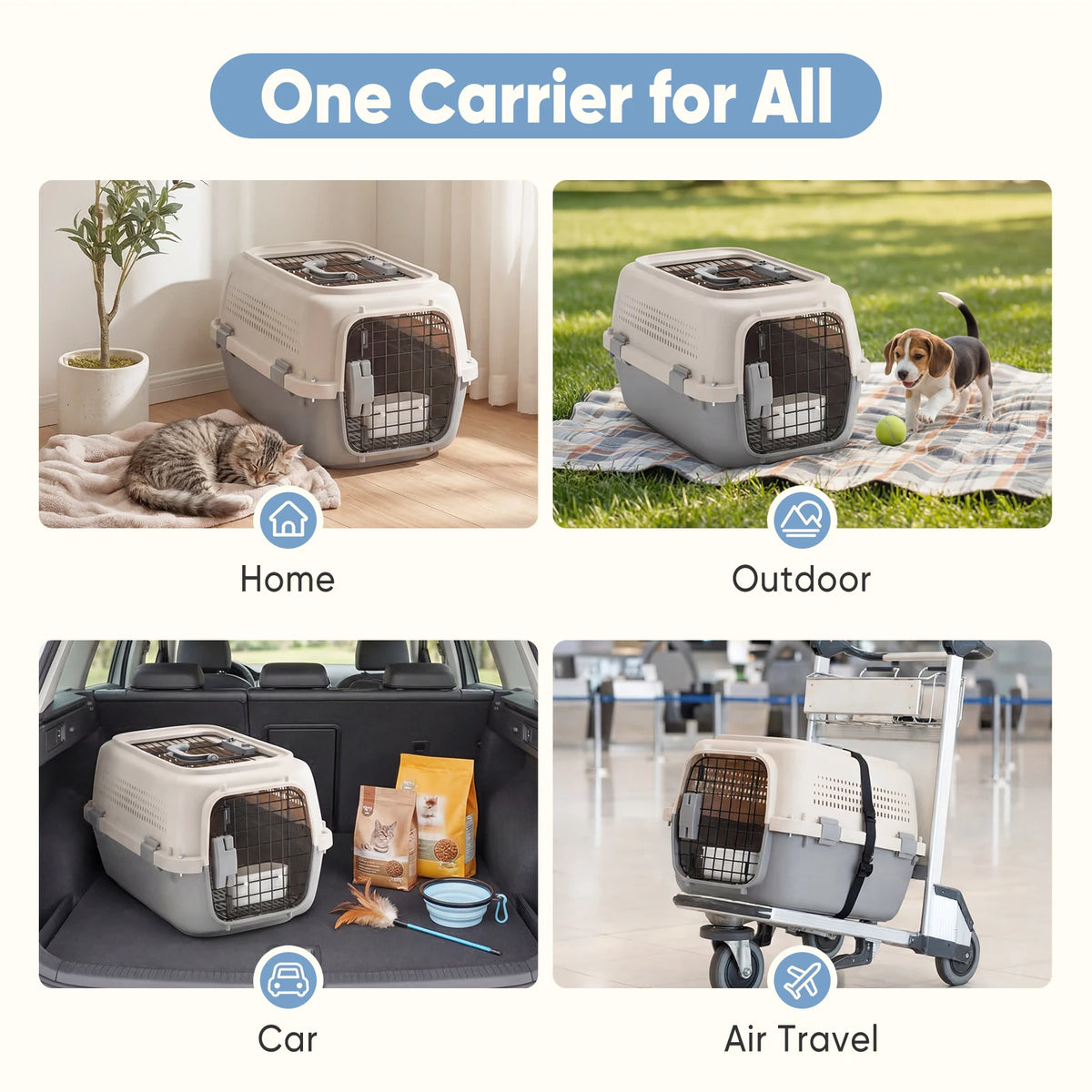 JHK 23Inch Pet Carrier for Small Dogs Cats Front Top Load Wire Door Food Bowl Travel Crate with Enhanced Security Latchesfor