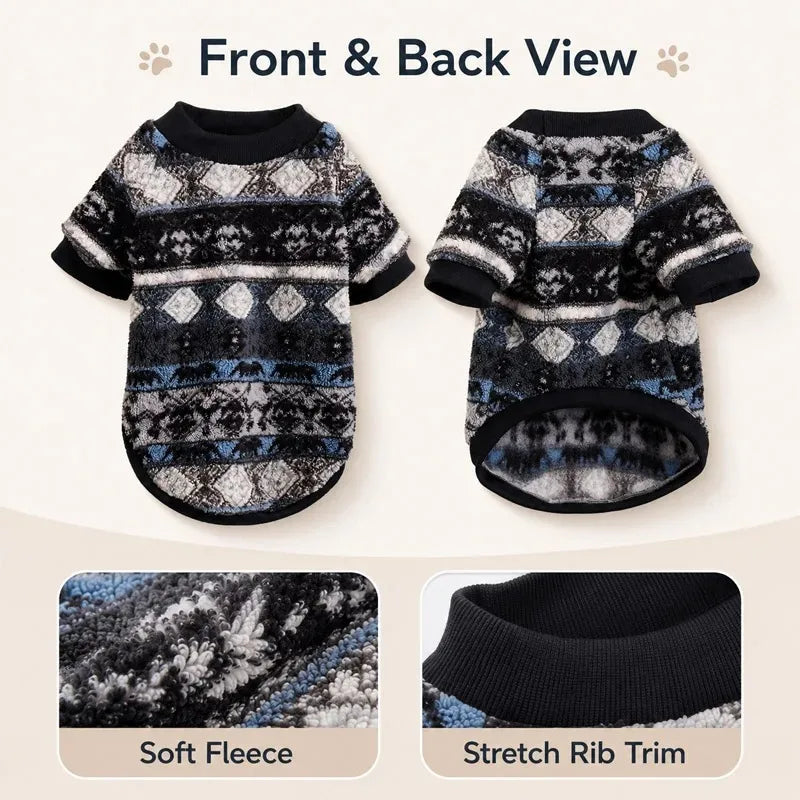 Winter Dog Hoodie Sweater Warm Fleece Thick Soft Ethnic Print Pullover Schnauzer Poodle Pug Puppy Small Dogs Mascotas Hot New