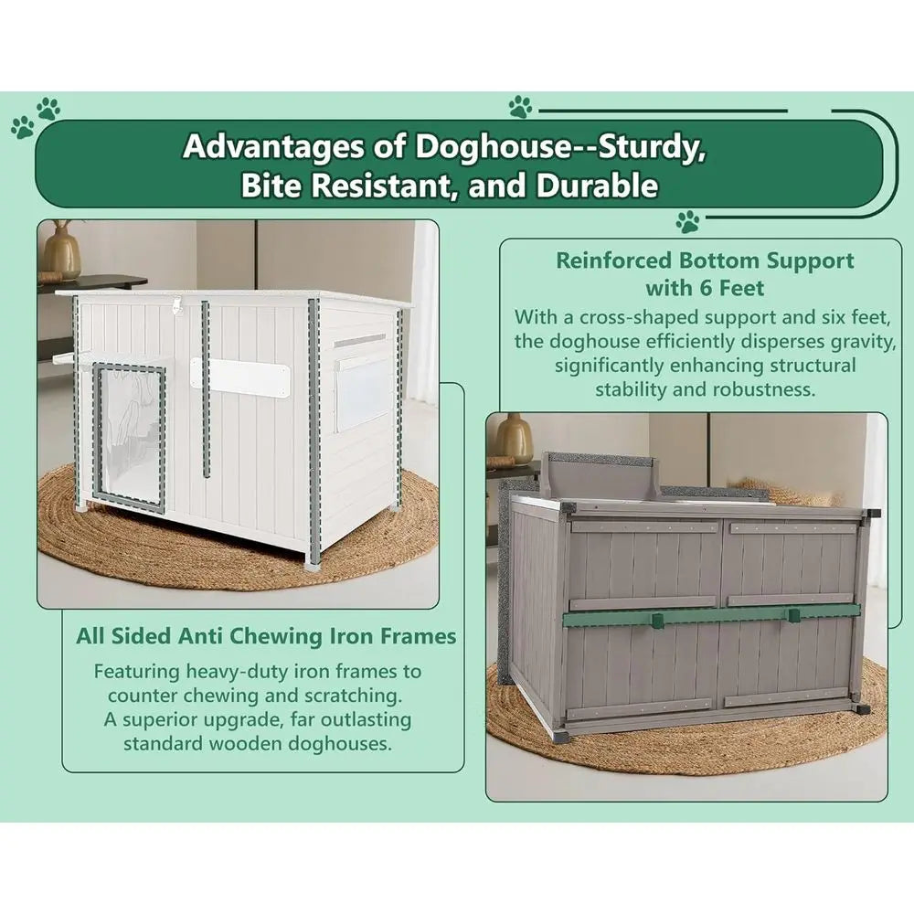 43.3" L Large Outdoor Dog House Weatherproo Doghouse or Medium to Large Dogs with Anti Bits Wooden Dog Kennel with Window,8 Elev