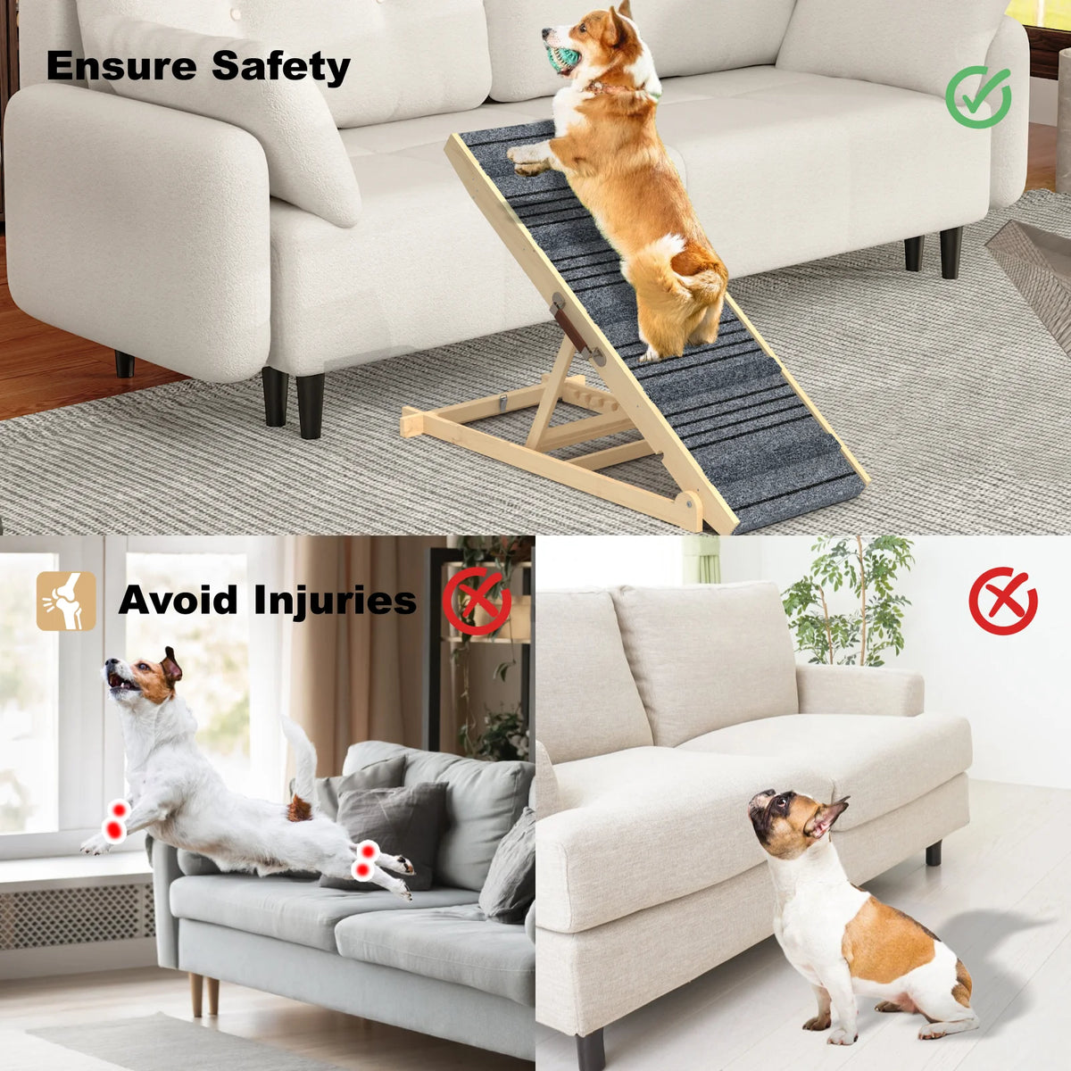 EVOKEDEN Adjustable Wooden Pet Ramp With Non Slip Surface