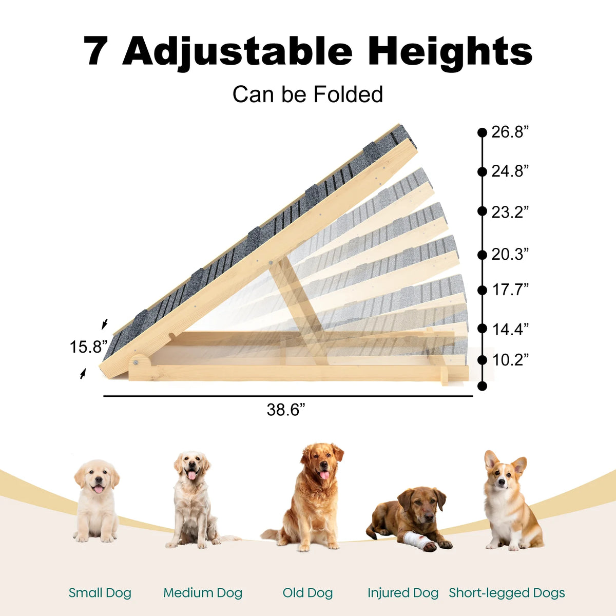 EVOKEDEN Adjustable Wooden Pet Ramp With Non Slip Surface