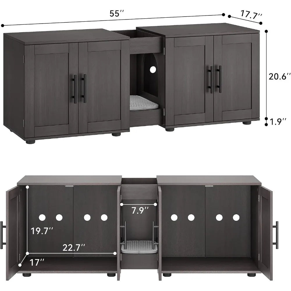 Garvee Hidden Litter Box Enclosure Furniture for 2 Cats Wooden Enclosed Storage Organizer Cat Litter Box Furniture Hidden Washroom Cat House Cat