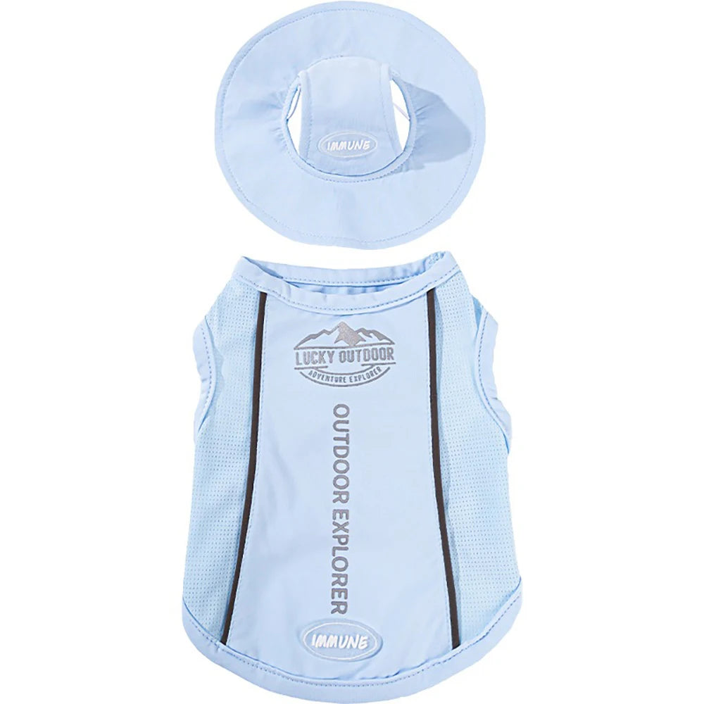 Pet Dog Summer Cooling Vest with Cap Breathable Mesh Sun Protective Shirt for Dogs&Cats,Lightweight Outdoor Pet Clothes Set