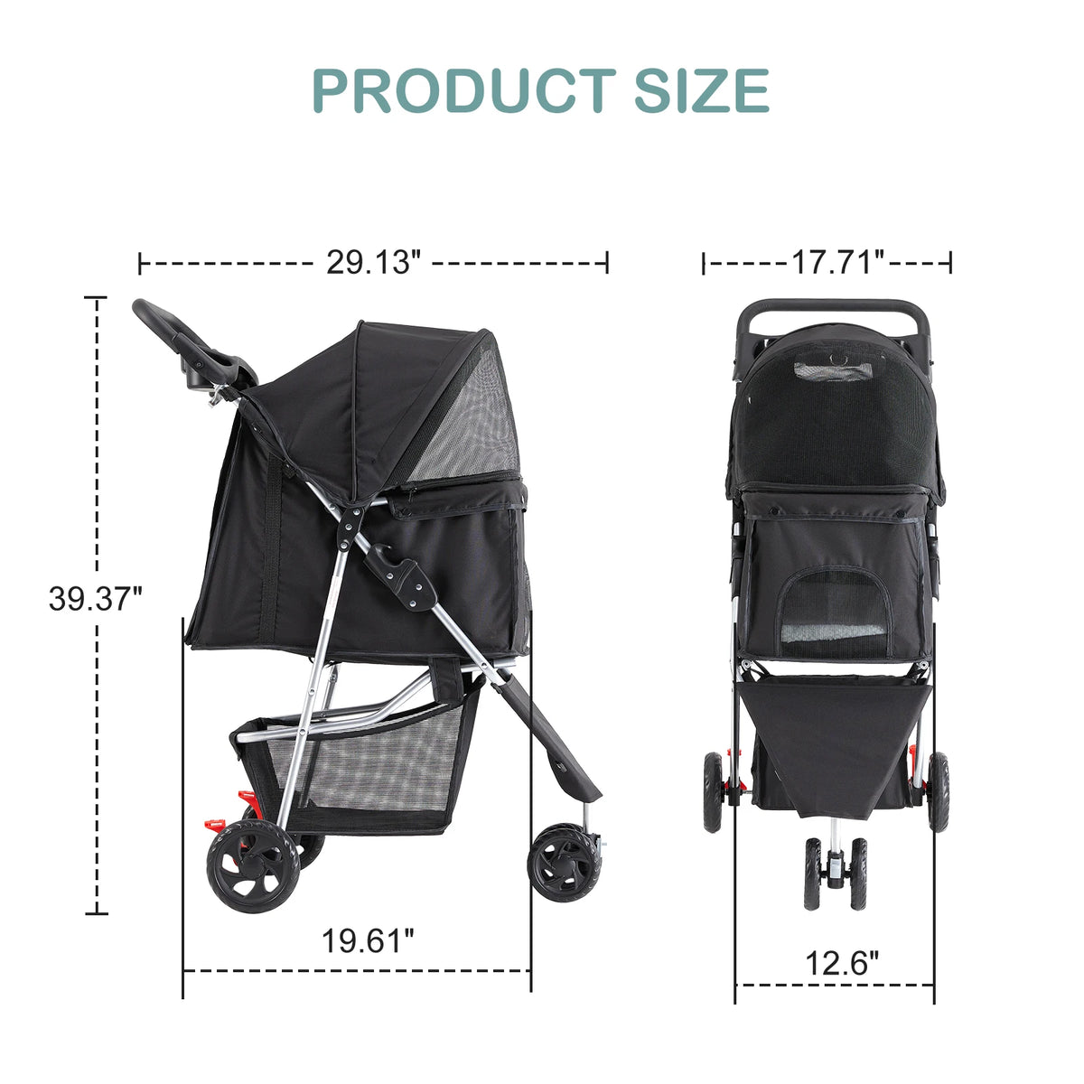 Foldable Three Wheel Pet Stroller for Dogs and Cats