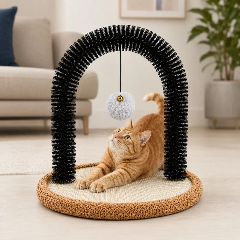 Zoe Cat Self Groomer Arch With Reversible Sisal Scratching Base Hanging Ball Grooming Brush And Plush Cat Pillow Indoor Cat Rubbing Scratching Grooming Play And Rest Station
