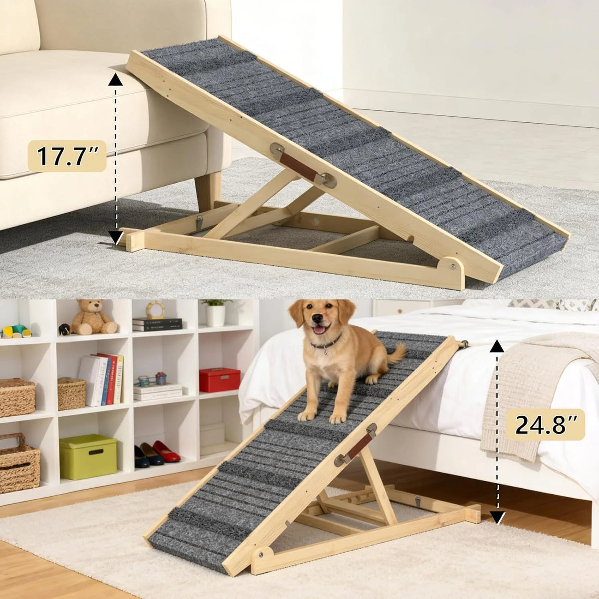EVOKEDEN Adjustable Wooden Pet Ramp With Non Slip Surface