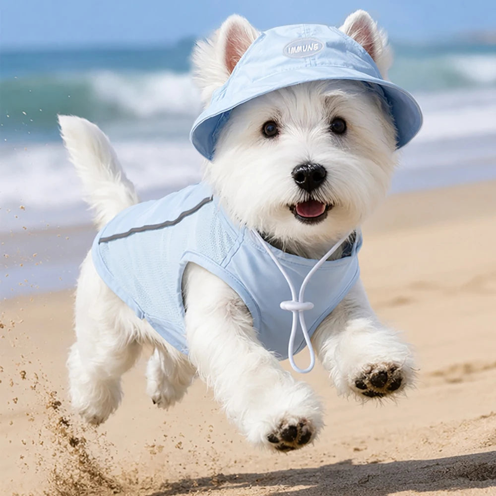 Pet Dog Summer Cooling Vest with Cap Breathable Mesh Sun Protective Shirt for Dogs&Cats,Lightweight Outdoor Pet Clothes Set