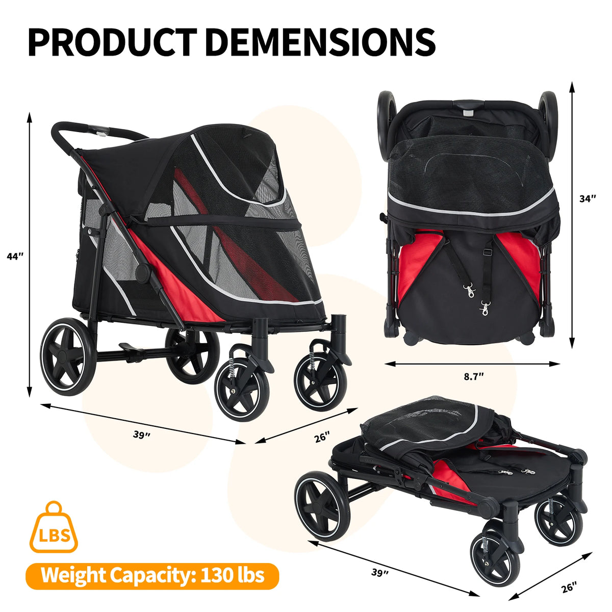 Foldable Pet Stroller for Large and Medium Dogs