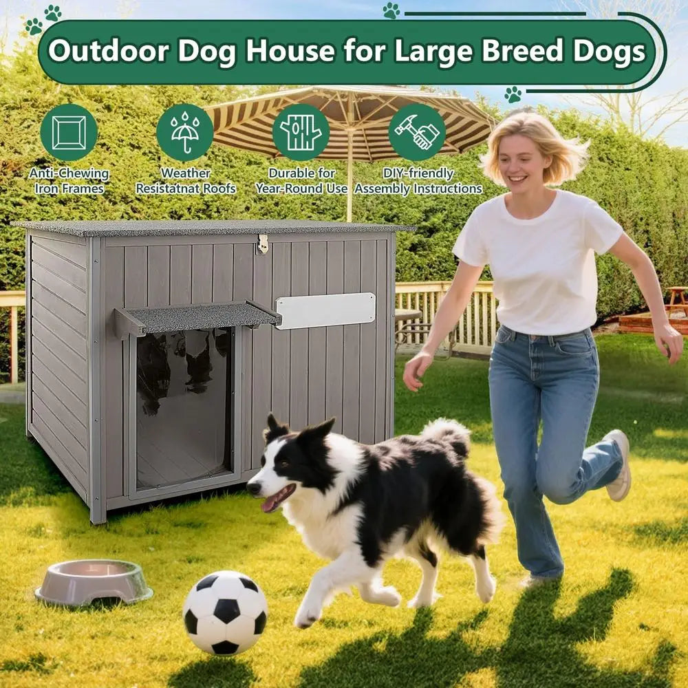 43.3" L Large Outdoor Dog House Weatherproo Doghouse or Medium to Large Dogs with Anti Bits Wooden Dog Kennel with Window,8 Elev