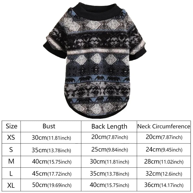 Winter Dog Hoodie Sweater Warm Fleece Thick Soft Ethnic Print Pullover Schnauzer Poodle Pug Puppy Small Dogs Mascotas Hot New