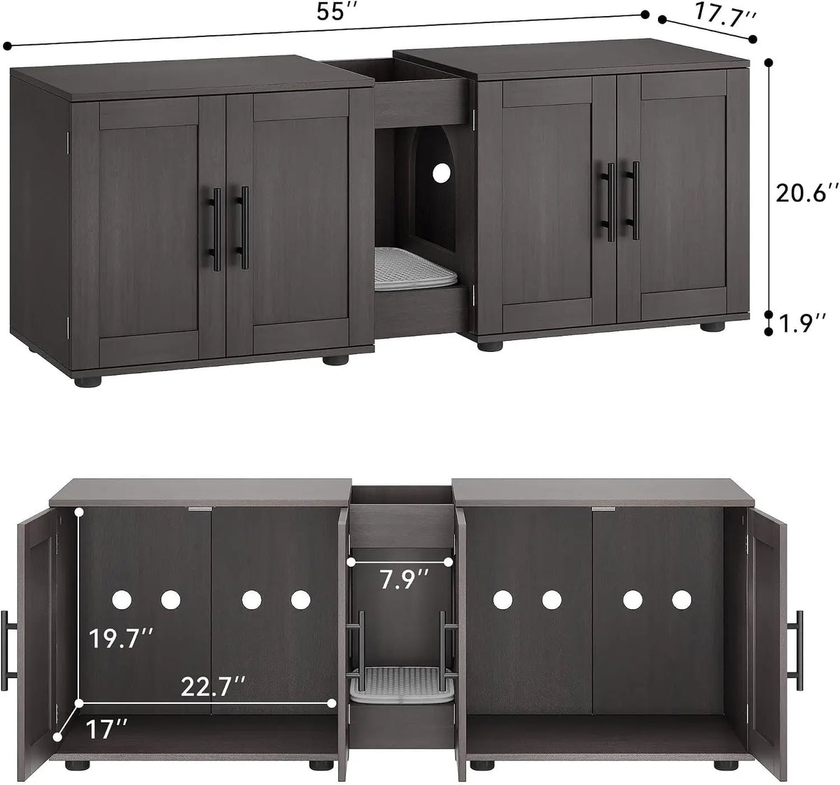 Garvee Hidden Litter Box Enclosure Furniture for 2 Cats Wooden Enclosed Storage Organizer Cat Litter Box Furniture Hidden Washroom Cat House Cat