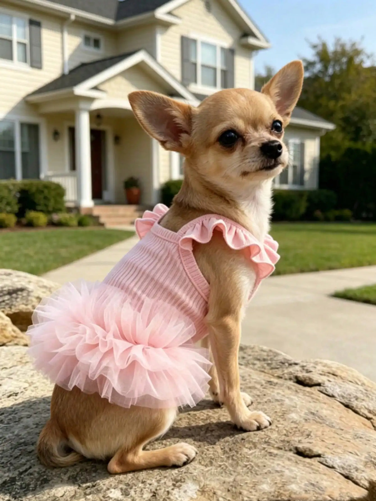 Pet Dog & Cat Ruffled Sleeve Princess Dress, For Small Dogs Like Poodle, Bichon Frise, Pomeranian, Maltese, Yorkshire Terrier Etc., Birthday Party Outfit, Spring/Summer