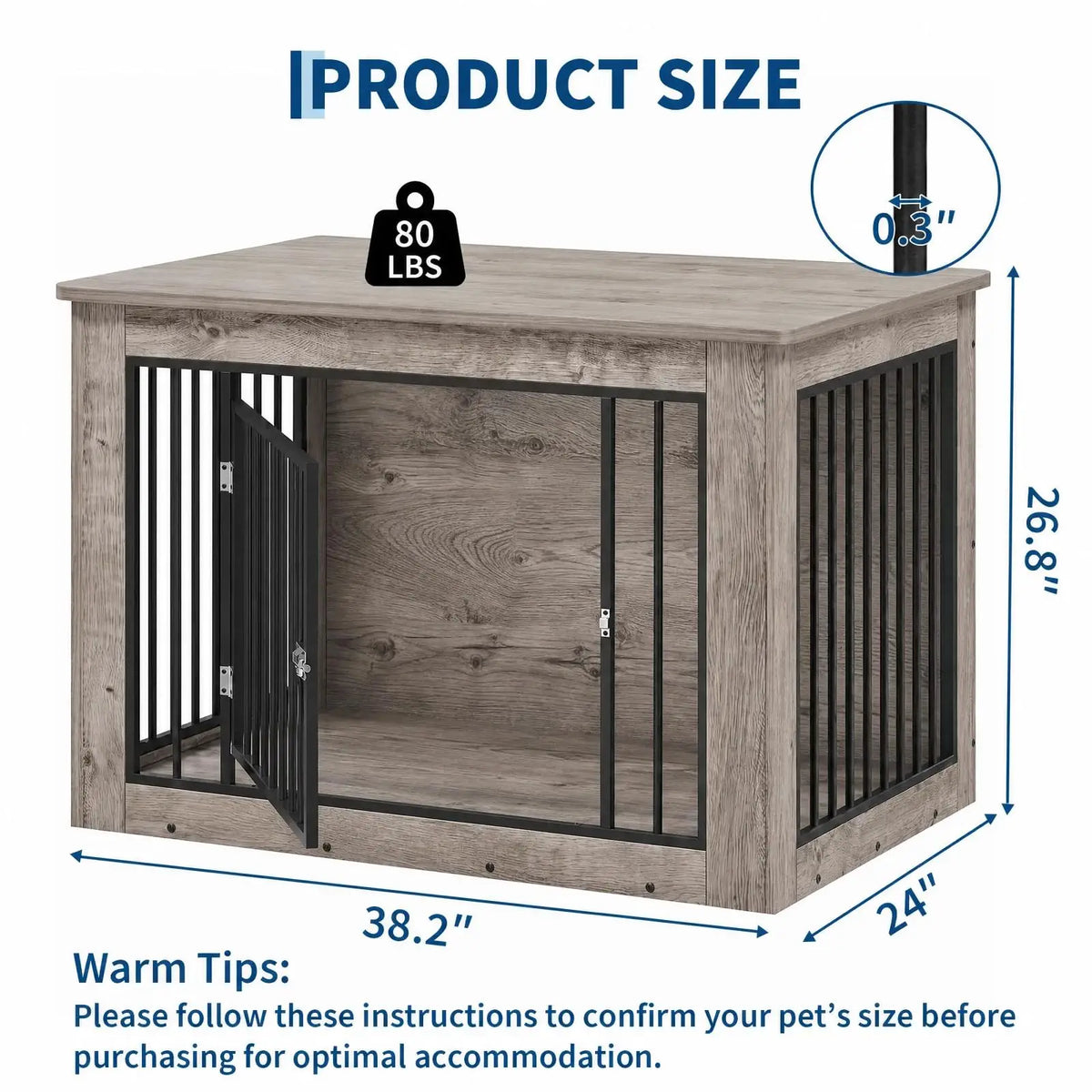 Furniture Style Dog Crate End Table Wooden Kennel For Dogs Brown 38.2 X 24 X 26.8 Inch Chew Resistant Build 2 Doors With Safety Latch Adjustable Legs Good Ventilation Fits Medium Dogs 51 To 75 Lbs