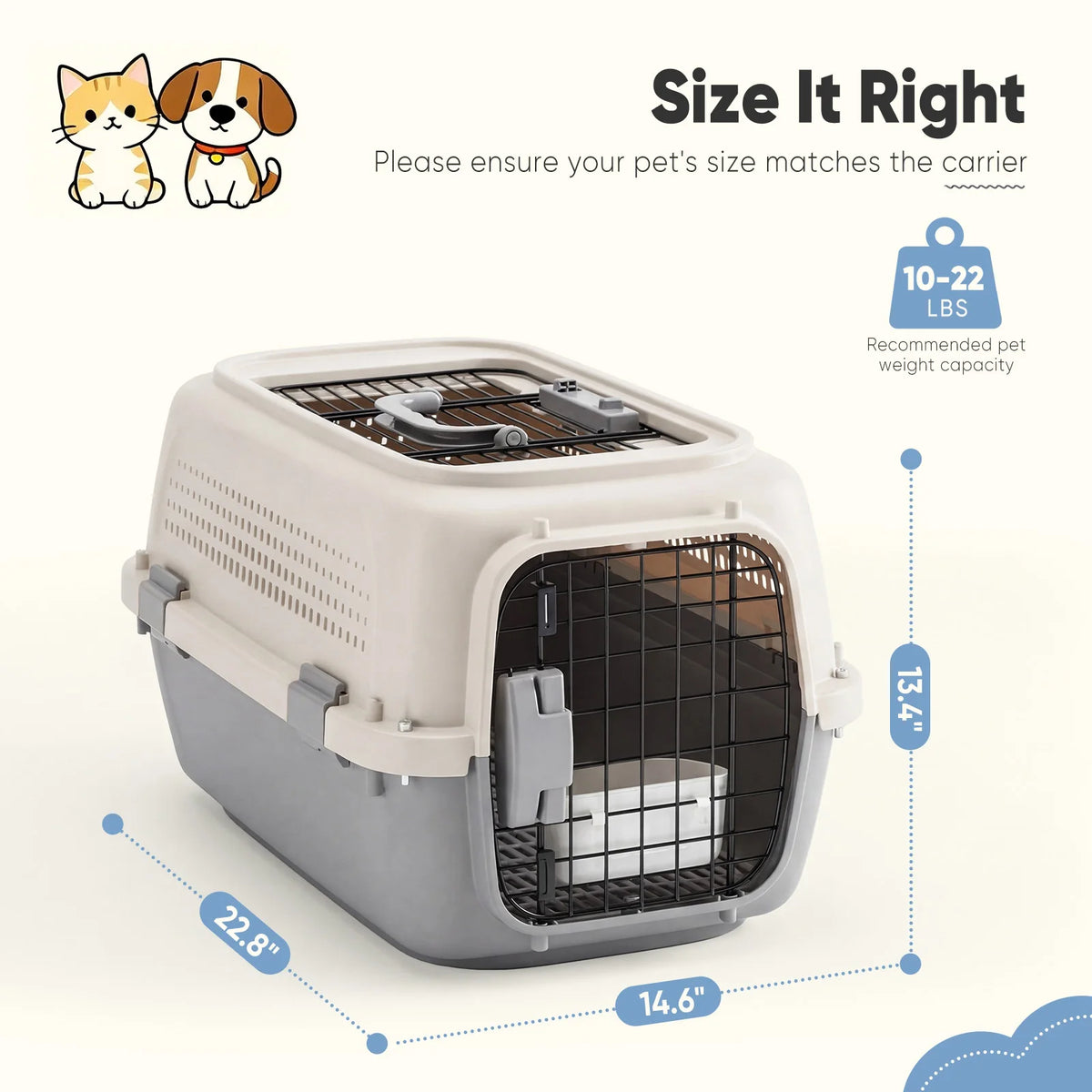 JHK 23Inch Pet Carrier for Small Dogs Cats Front Top Load Wire Door Food Bowl Travel Crate with Enhanced Security Latchesfor