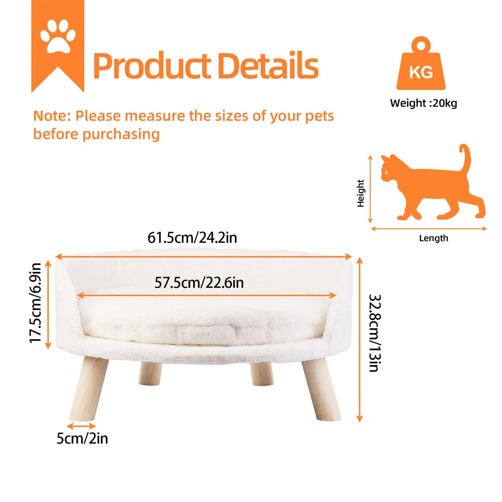 Ultra Soft Elevated Dog Cat Sofa Bed Couch Pet Puppy Chair Backrest Stool Seat Lounger with Removable Waterproof Padded Cushion
