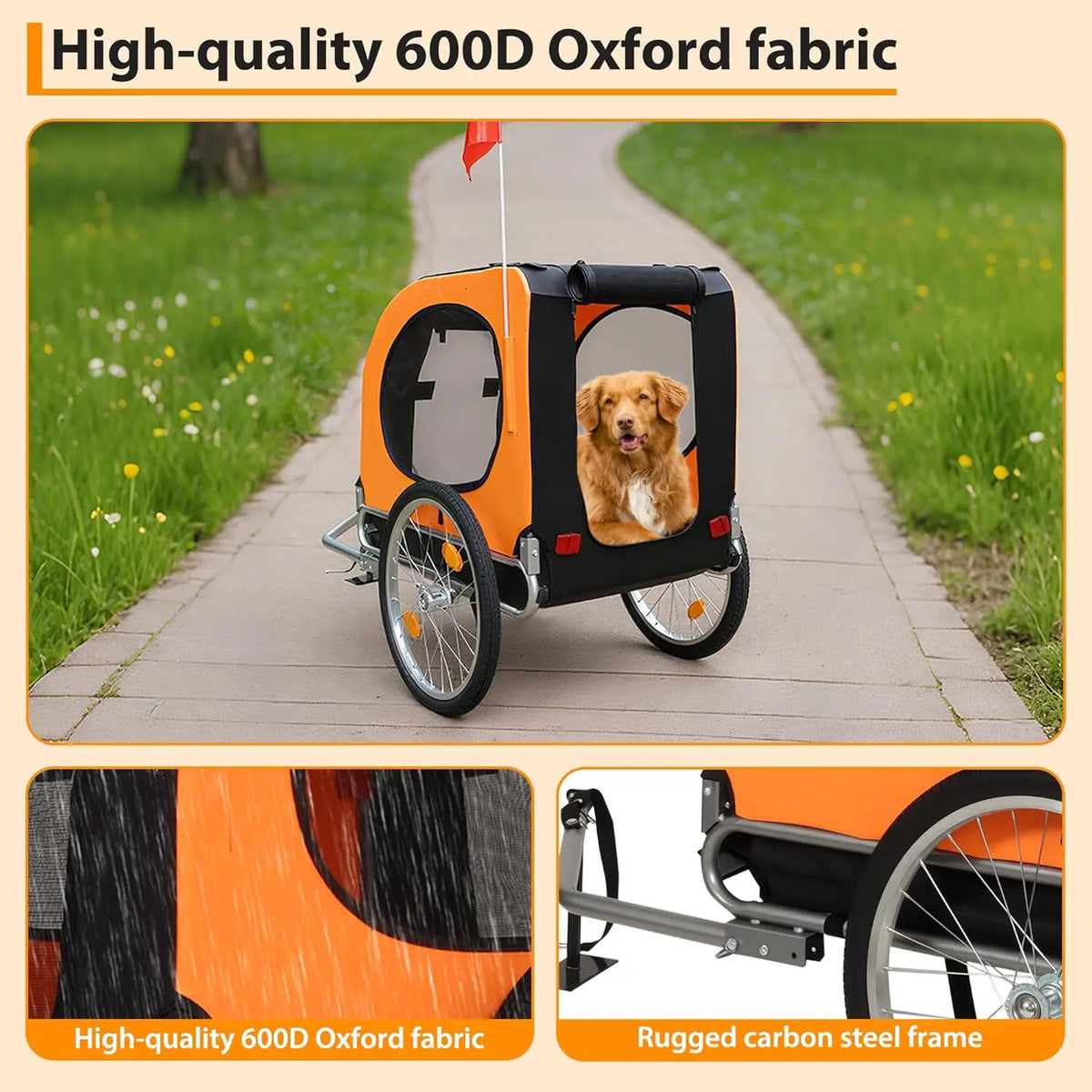 Large Dog Bike Trailer 88Lbs Capacity Pet Bicycle Carrier Foldable Oxford Fabric Universal Coupler with Quick Release Wheels