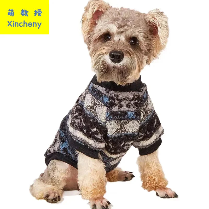 Winter Dog Hoodie Sweater Warm Fleece Thick Soft Ethnic Print Pullover Schnauzer Poodle Pug Puppy Small Dogs Mascotas Hot New