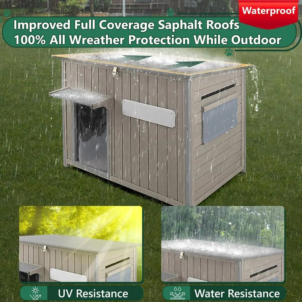 43.3" L Large Outdoor Dog House Weatherproo Doghouse or Medium to Large Dogs with Anti Bits Wooden Dog Kennel with Window,8 Elev