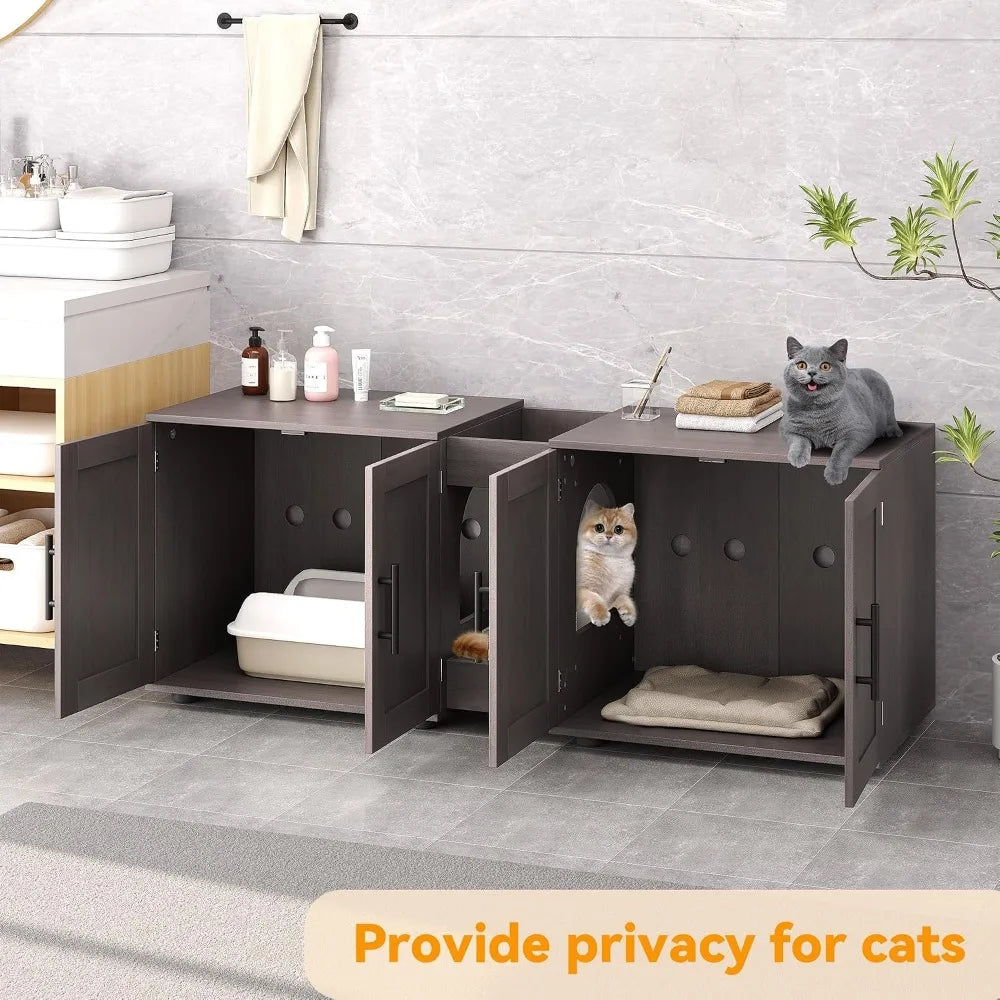 Garvee Hidden Litter Box Enclosure Furniture for 2 Cats Wooden Enclosed Storage Organizer Cat Litter Box Furniture Hidden Washroom Cat House Cat