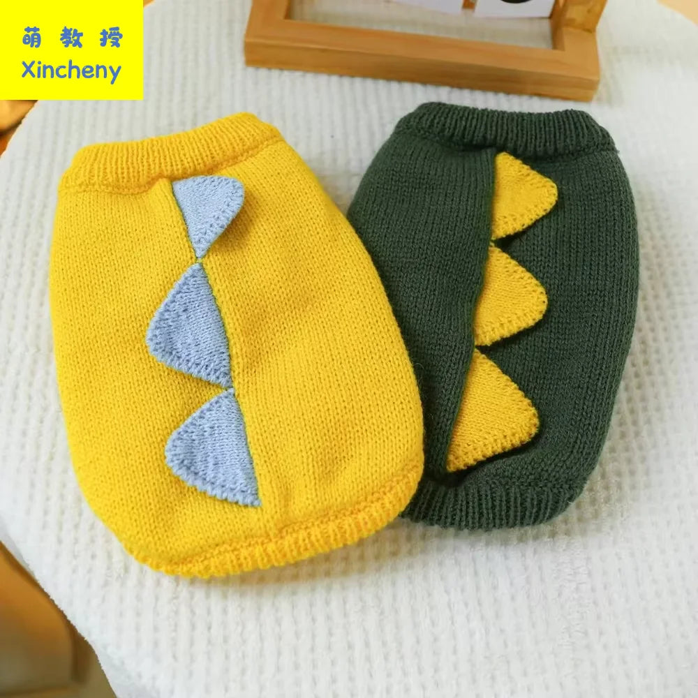 Halloween Dog Dinosaur Sweater Dark Green Warm Knitted Cosplay Cute Soft Stretchy Cat Yorkie Kitten Pet Clothes Hot New