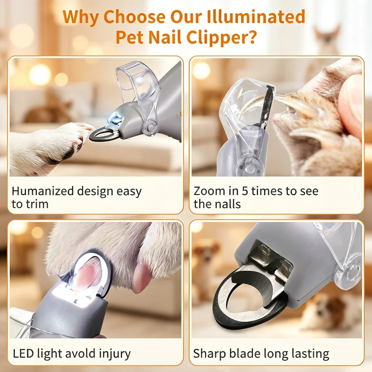 LED Light Pet Nail Clipper With Magnification