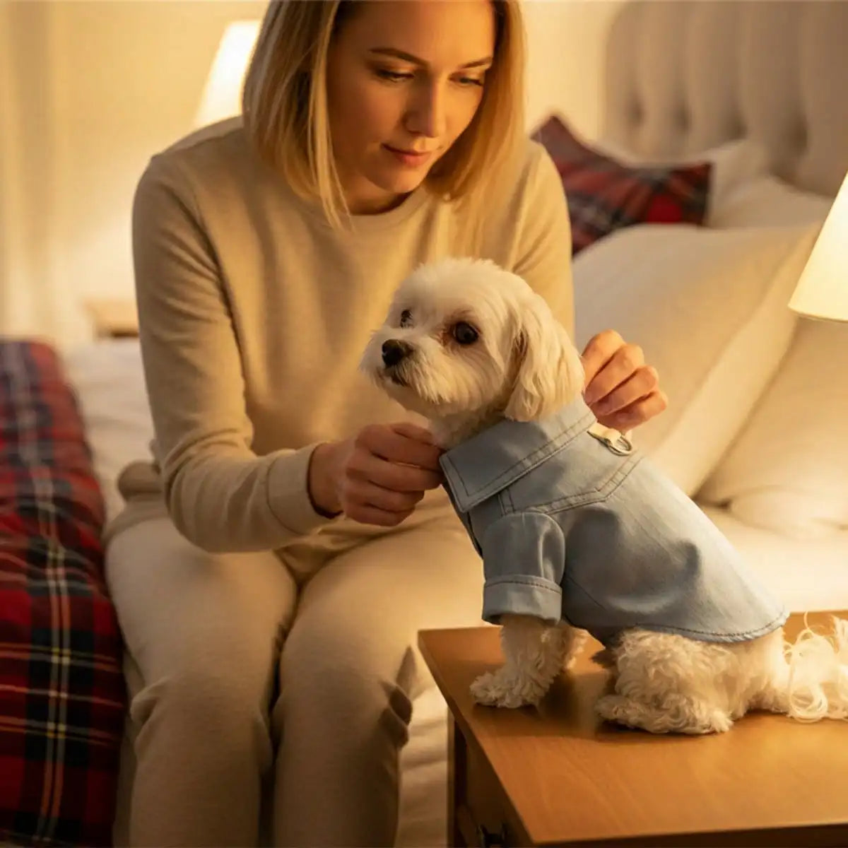 Dog Denim Shirt With D Ring For Small Pets