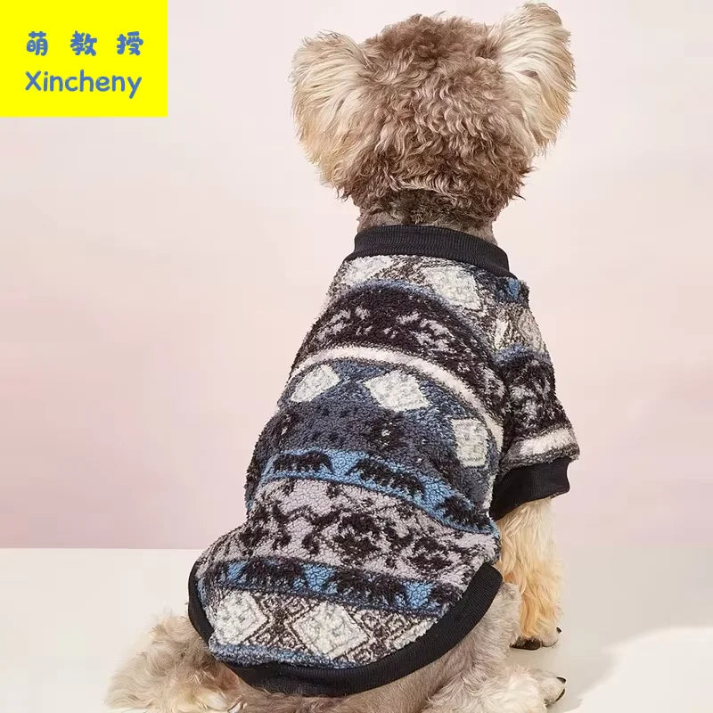 Winter Dog Hoodie Sweater Warm Fleece Thick Soft Ethnic Print Pullover Schnauzer Poodle Pug Puppy Small Dogs Mascotas Hot New