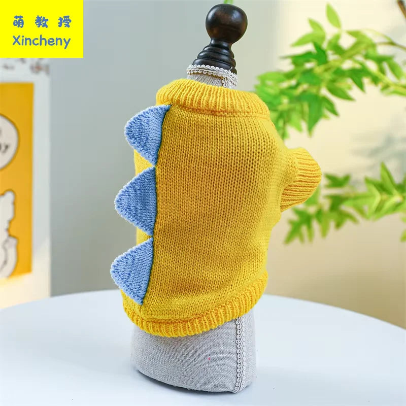 Halloween Dog Dinosaur Sweater Dark Green Warm Knitted Cosplay Cute Soft Stretchy Cat Yorkie Kitten Pet Clothes Hot New