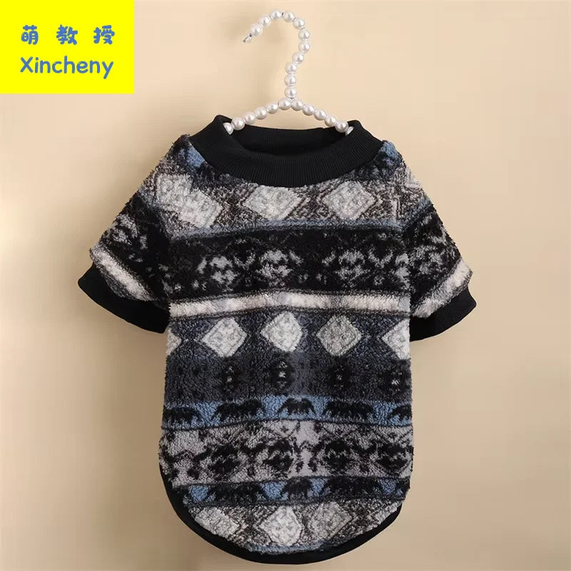 Winter Dog Hoodie Sweater Warm Fleece Thick Soft Ethnic Print Pullover Schnauzer Poodle Pug Puppy Small Dogs Mascotas Hot New