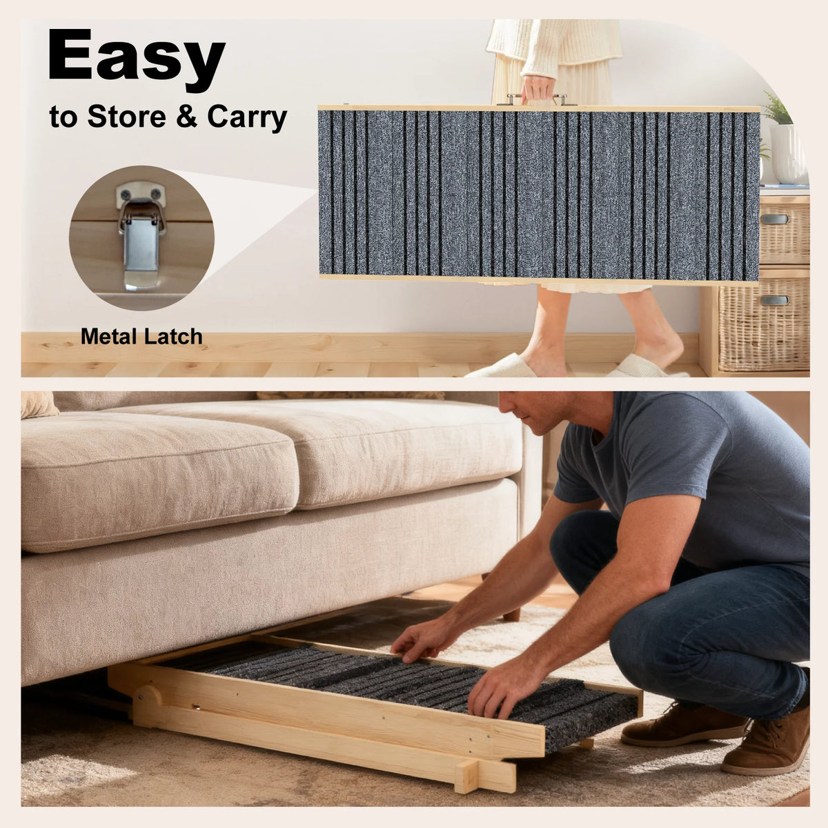 EVOKEDEN Adjustable Wooden Pet Ramp With Non Slip Surface