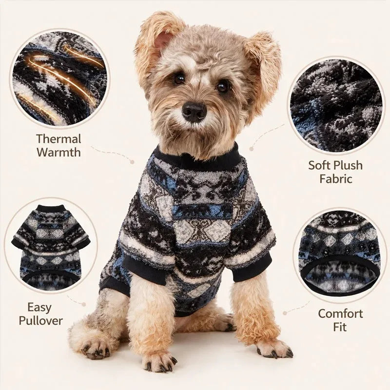 Winter Dog Hoodie Sweater Warm Fleece Thick Soft Ethnic Print Pullover Schnauzer Poodle Pug Puppy Small Dogs Mascotas Hot New