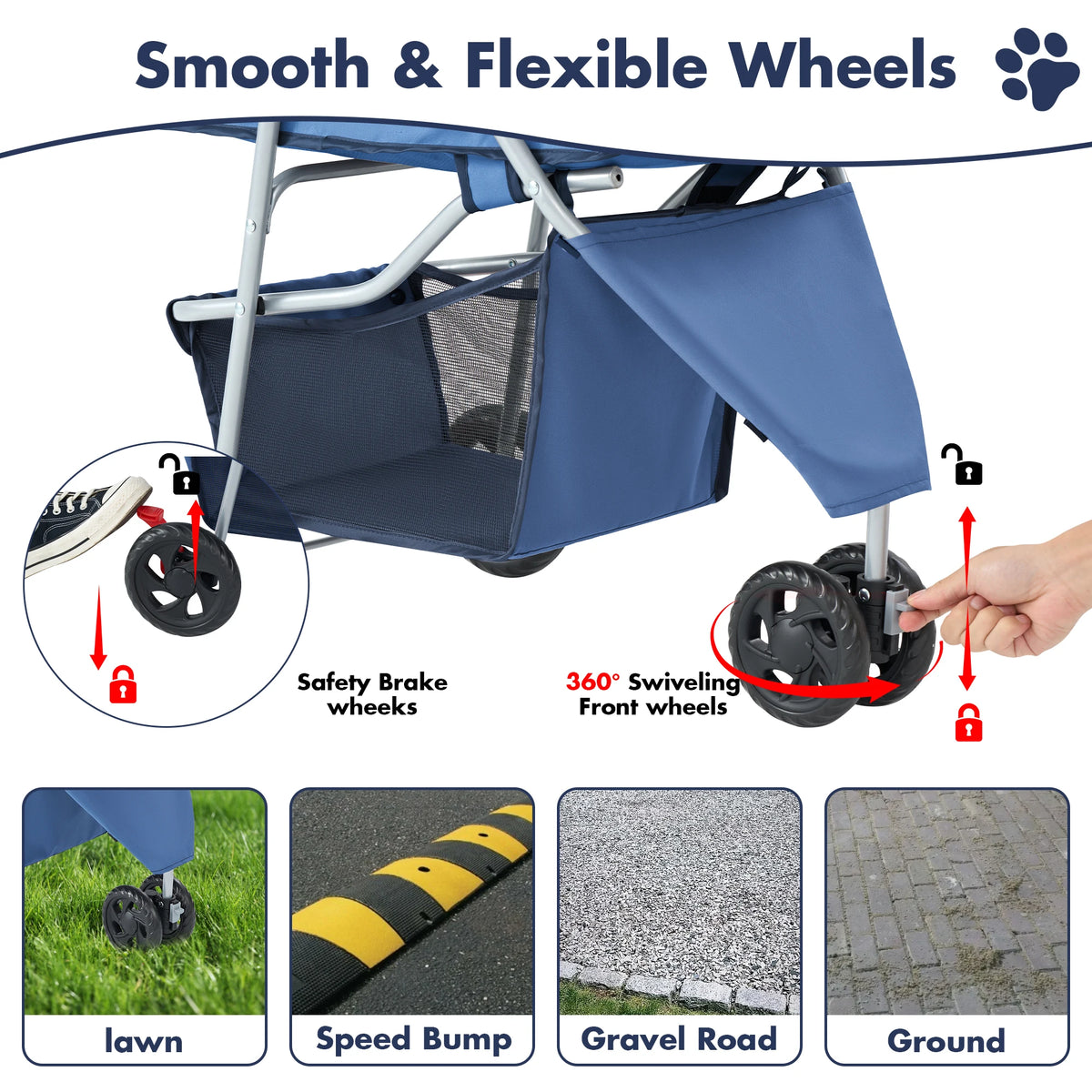 Foldable Three Wheel Pet Stroller for Dogs and Cats