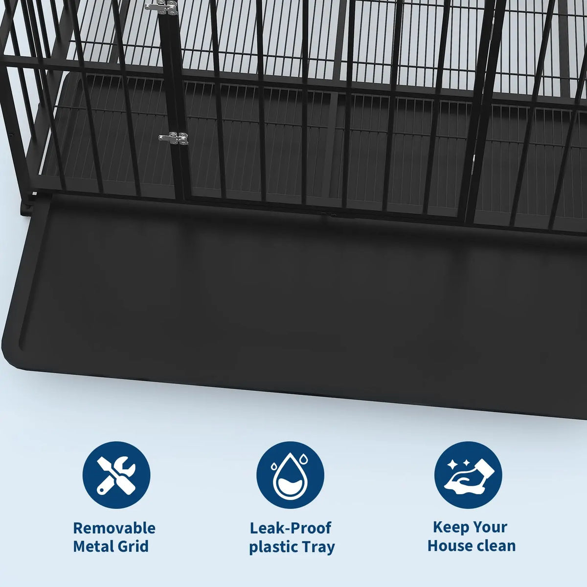36 Inch Heavy Duty Stainless Steel Dog Crate Escape Proof Stackable Indoor Kennel with Double Locking Doors Removable Tray Openable Top and Lockable Wheels for Small Dogs