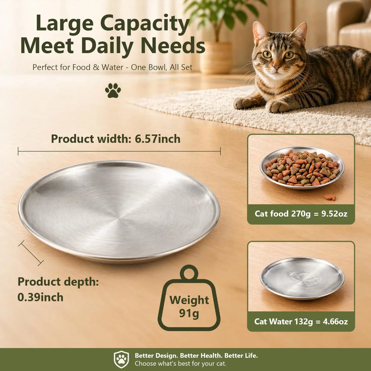 Stainless Steel Whisker Friendly Shallow Cat Bowls