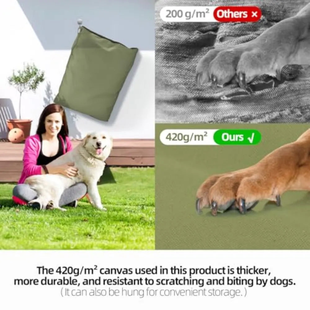 42 Inch Indestructible Canvas Outdoor Dog Bed for Extra Large Dogs, Chew Proof Waterproof Pet Bed with Machine Washable Removable Cover, Durable Indoor Patio Pet Pad for Crate, Green