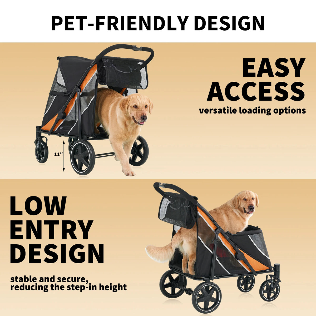 Foldable Pet Stroller for Large and Medium Dogs