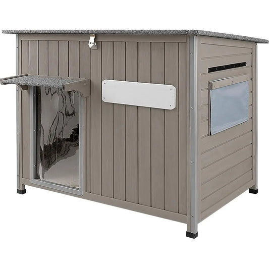 43.3" L Large Outdoor Dog House Weatherproo Doghouse or Medium to Large Dogs with Anti Bits Wooden Dog Kennel with Window,8 Elev