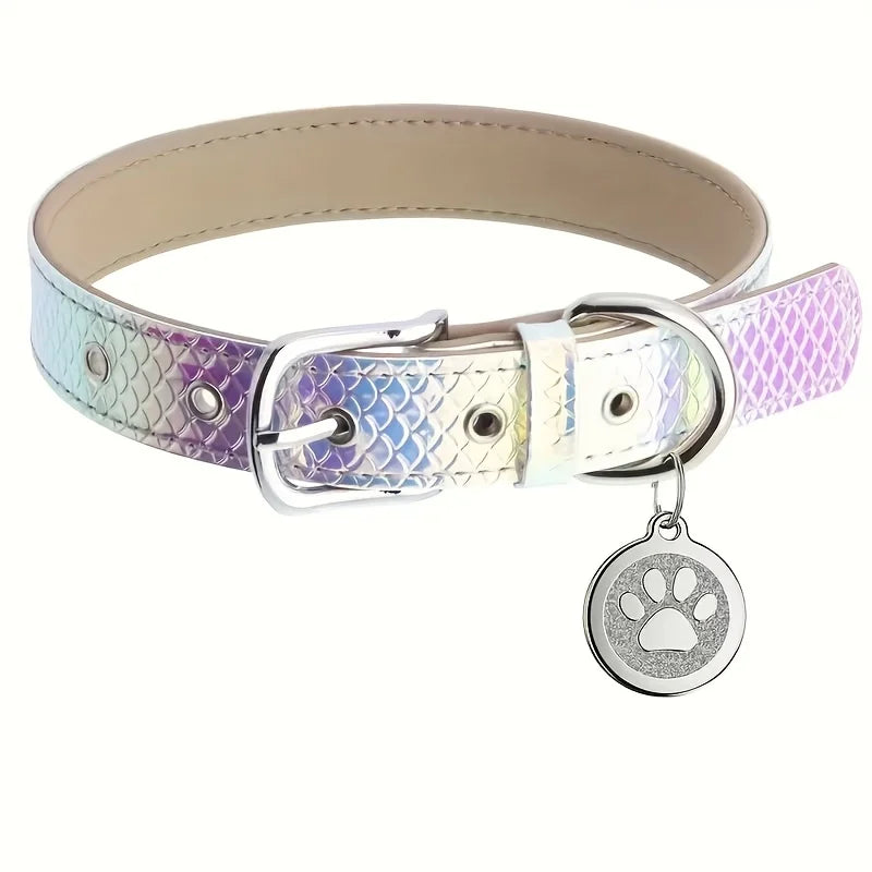 Personalized Reflective Rainbow Leather Choker Collar Customizable Collars With Name Gift For Dog Cat