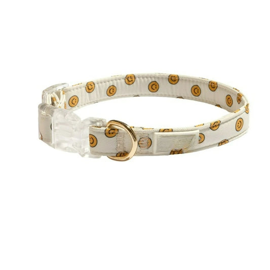Tan Smiley Faces Adjustable Fashion Dog Collar, Small