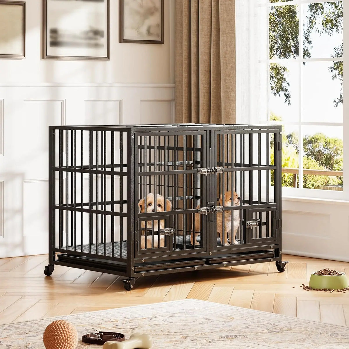 ANIXOL Heavy Duty Metal Dog Crate With Double Doors