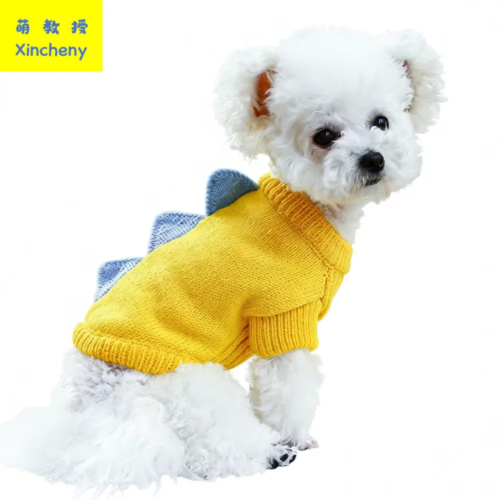 Halloween Dog Dinosaur Sweater Dark Green Warm Knitted Cosplay Cute Soft Stretchy Cat Yorkie Kitten Pet Clothes Hot New