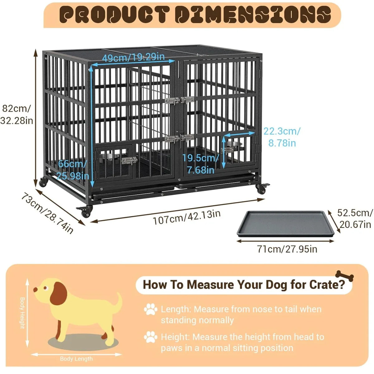 ANIXOL Heavy Duty Metal Dog Crate With Double Doors