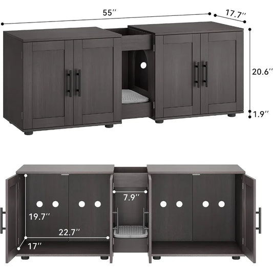Garvee Hidden Litter Box Enclosure Furniture for 2 Cats Wooden Enclosed Storage Organizer Cat Litter Box Furniture Hidden Washroom Cat House Cat