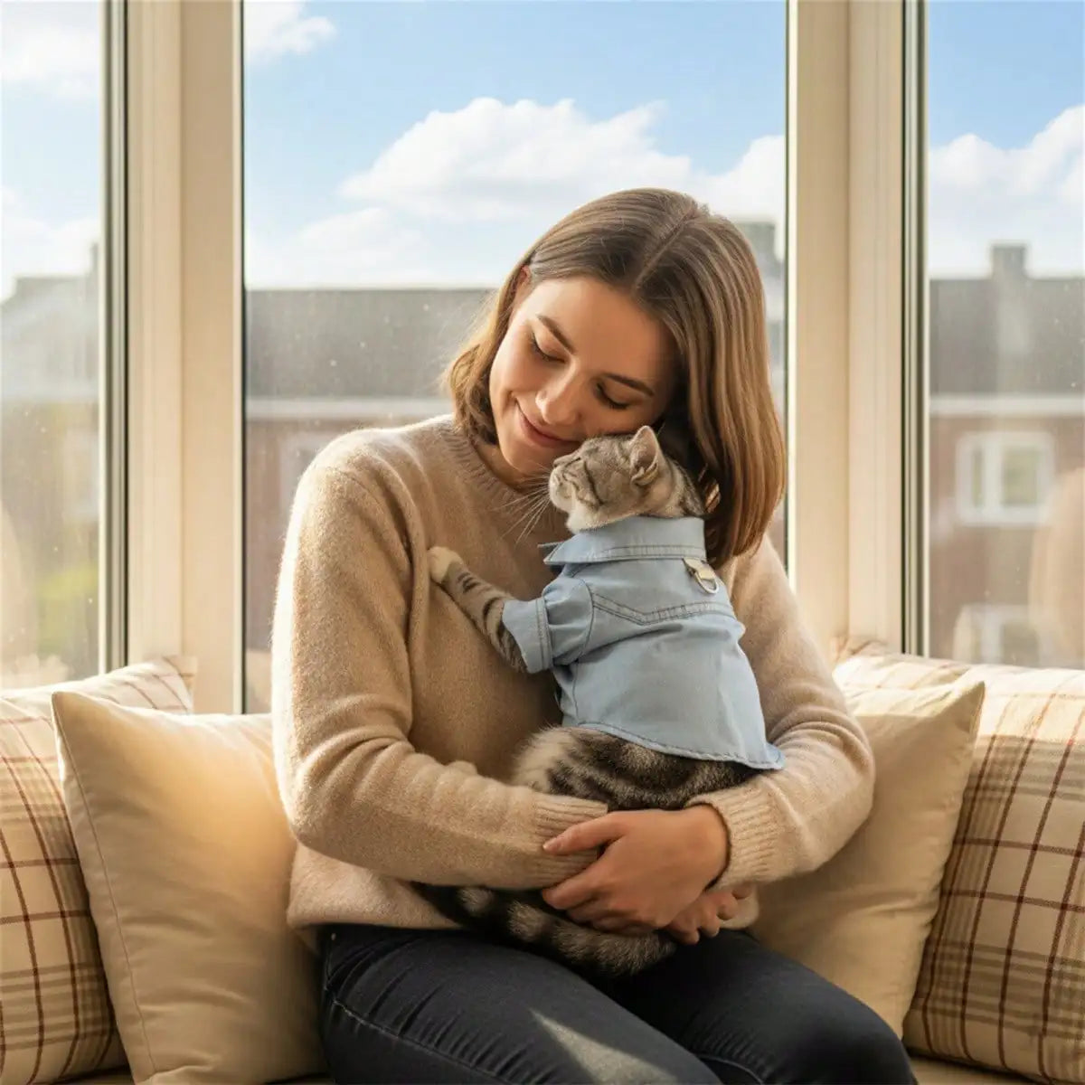 Dog Denim Shirt With D Ring For Small Pets