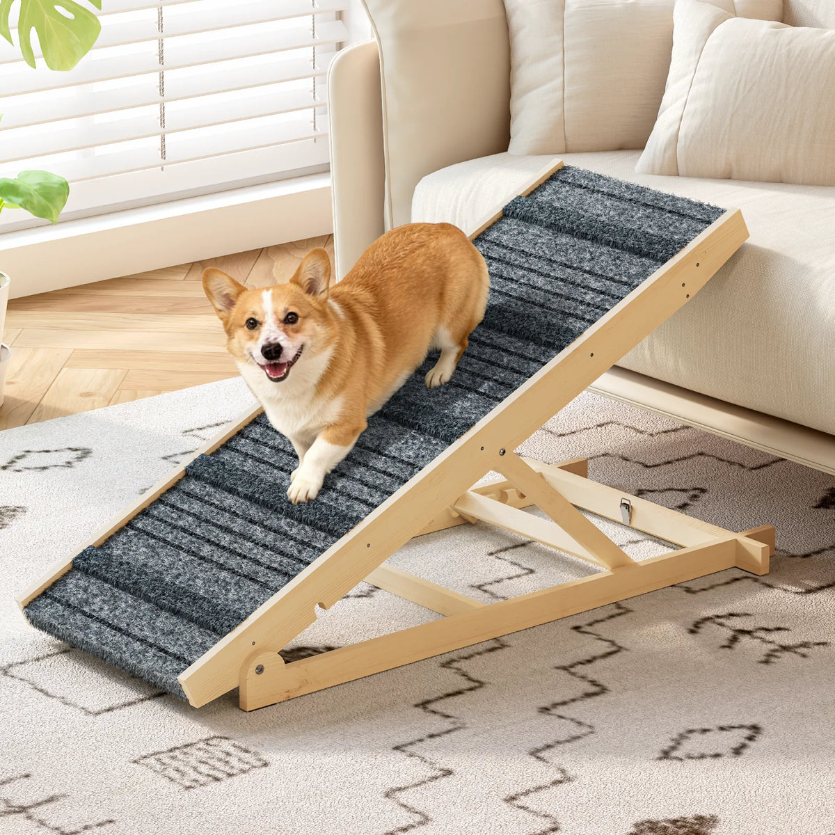 EVOKEDEN Adjustable Wooden Pet Ramp With Non Slip Surface