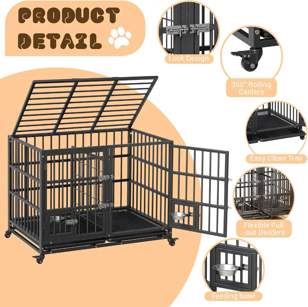ANIXOL Heavy Duty Metal Dog Crate With Double Doors