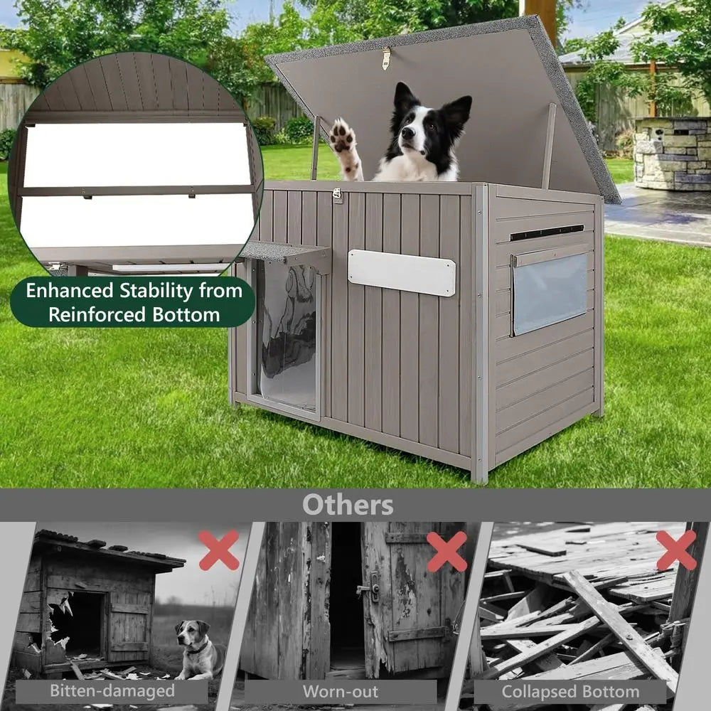 43.3" L Large Outdoor Dog House Weatherproo Doghouse or Medium to Large Dogs with Anti Bits Wooden Dog Kennel with Window,8 Elev