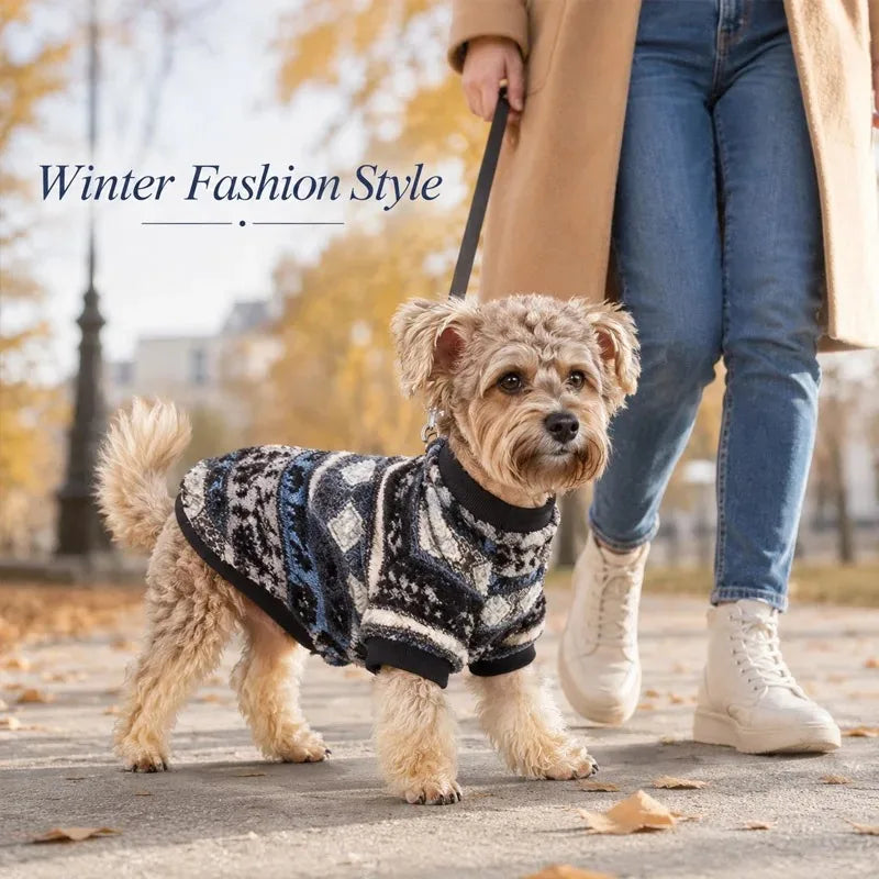 Winter Dog Hoodie Sweater Warm Fleece Thick Soft Ethnic Print Pullover Schnauzer Poodle Pug Puppy Small Dogs Mascotas Hot New